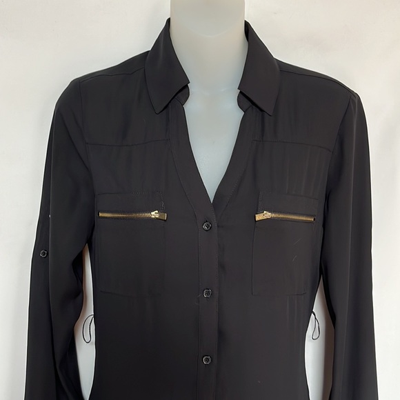 Express‎ Black Portofino Shirt Dress Gold Details Size XS - Picture 3 of 14